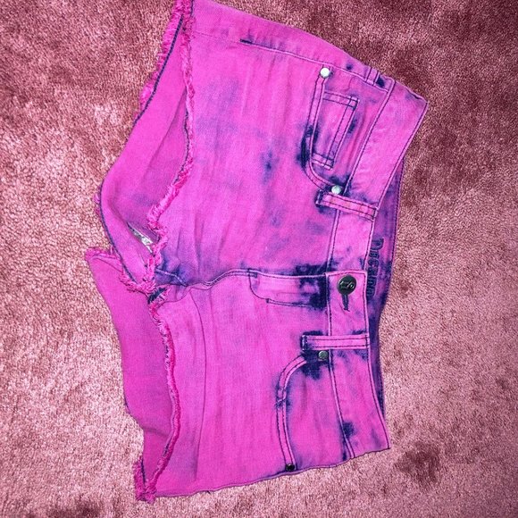 Hot Pink Acid Wash Demin Shorts - Picture 3 of 5